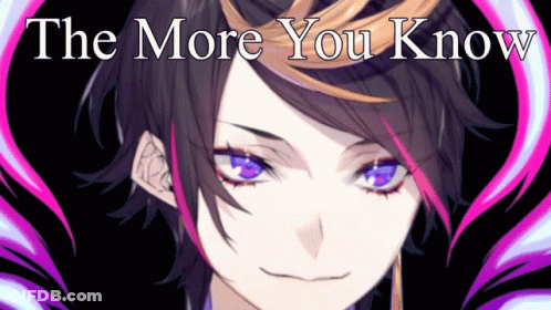 A Picture Of A Girl With Purple Eyes And The Words " The More You Know " GIF