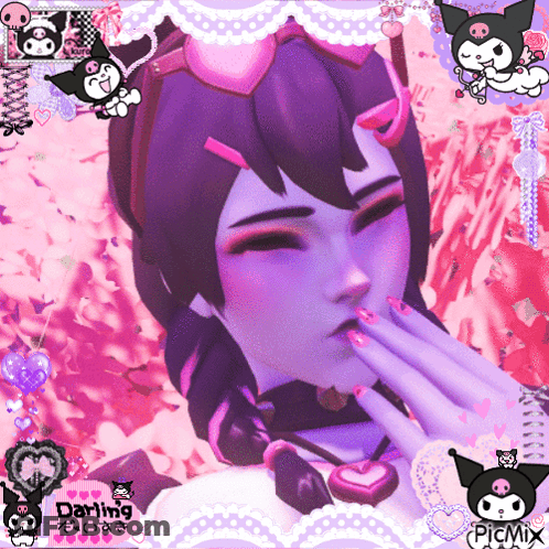 A Picture Of A Girl With Purple Hair And Pink Nails With A Darling Picmix Sticker GIF