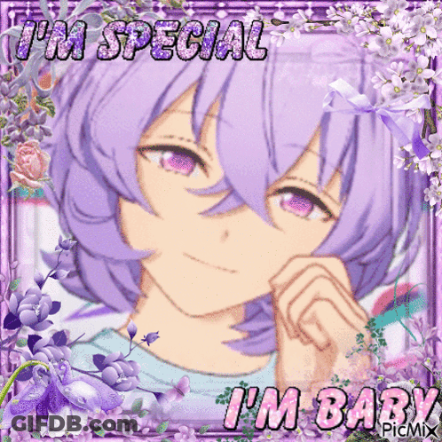 A Picture Of A Girl With Purple Hair That Says I 'M Special I 'M Baby Picmix GIF