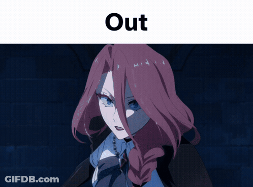A Picture Of A Girl With Red Hair And The Word Out Underneath Her GIF