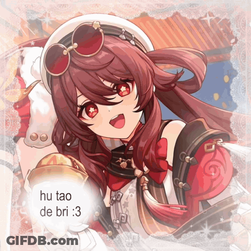 A Picture Of A Girl With Red Hair And The Words Hu Tao De Bri : 3 GIF