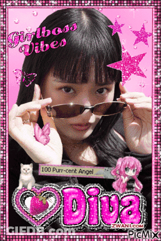 A Picture Of A Girl With Sunglasses And The Word Diva GIF