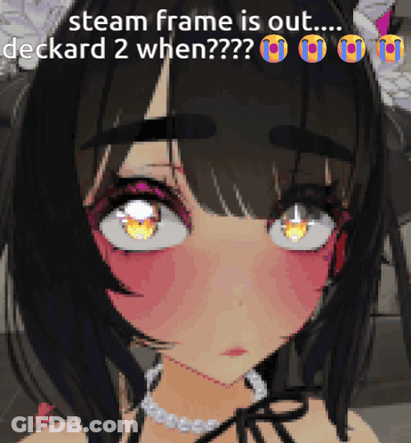 A Picture Of A Girl With The Caption Steam Frame Is Out Deckard 2 When?? GIF