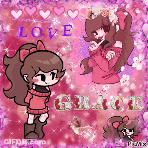 A Picture Of A Girl With The Name Grace Written On It GIF