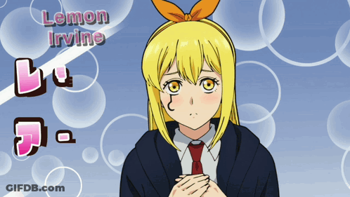 A Picture Of A Girl With The Name Lemon Irving On The Top GIF