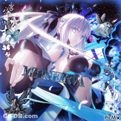 A Picture Of A Girl With The Name Minerva Written On It GIF