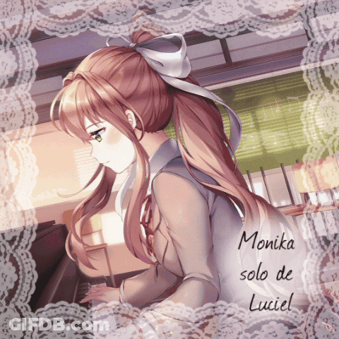 A Picture Of A Girl With The Name Monika Solo De Luciel Written On It GIF