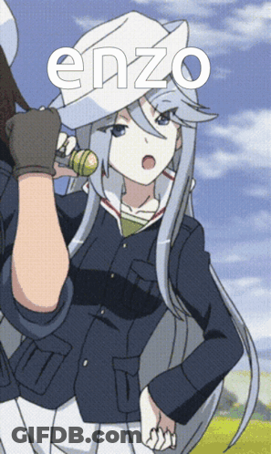 A Picture Of A Girl With The Word Enzo Written Above Her GIF