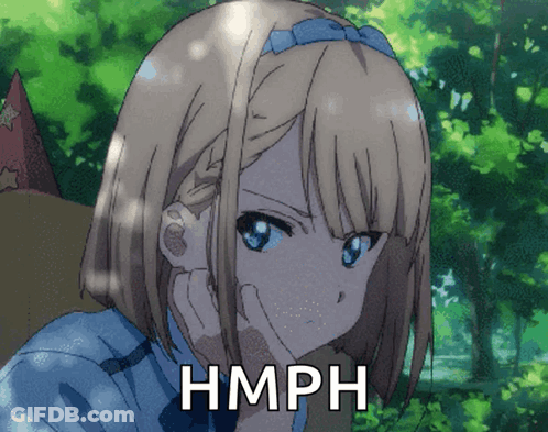 A Picture Of A Girl With The Word Hmph Written On It GIF