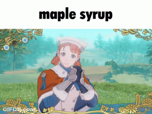A Picture Of A Girl With The Word Maple Syrup On The Bottom GIF