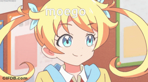 A Picture Of A Girl With The Word Moego On Her Head GIF