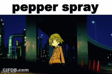 A Picture Of A Girl With The Word Pepper Spray Written On It GIF