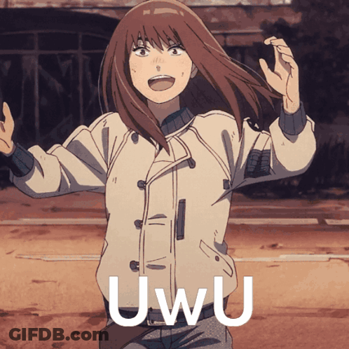 A Picture Of A Girl With The Word Uwu Written Below Her GIF