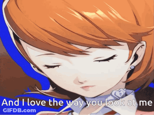 A Picture Of A Girl With The Words And I Love The Way You Look At Me Below Her GIF