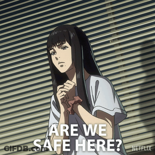 A Picture Of A Girl With The Words Are We Safe Here GIF