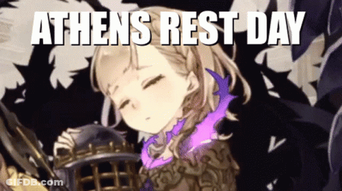 A Picture Of A Girl With The Words " Athens Rest Day " Below Her GIF