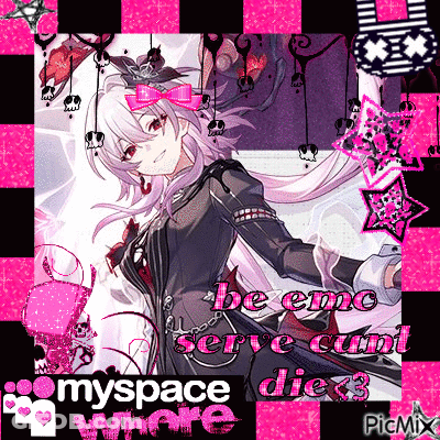 A Picture Of A Girl With The Words Be Emo Serve Cum Die GIF