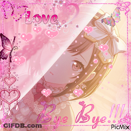 A Picture Of A Girl With The Words Bye Bye Written On It GIF