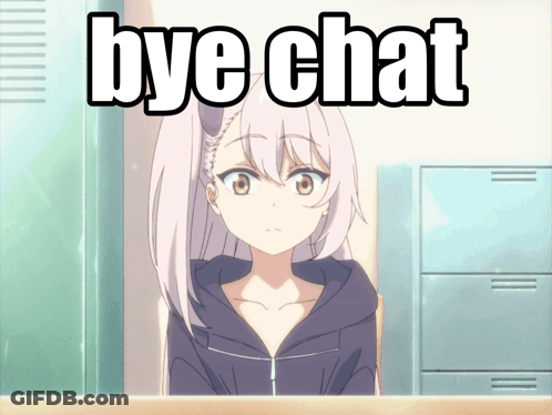 A Picture Of A Girl With The Words Bye Chat Written Above Her GIF