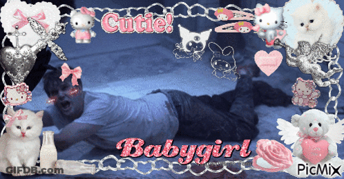 A Picture Of A Girl With The Words Cutie Babygirl Written On It GIF