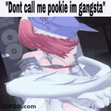 A Picture Of A Girl With The Words " Dont Call Me Pookie Im Gangsta " On The Bottom GIF