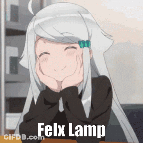 A Picture Of A Girl With The Words Felx Lamp Written On It GIF