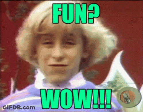 A Picture Of A Girl With The Words Fun Wow Written Above Her GIF