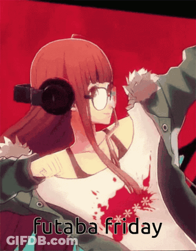 A Picture Of A Girl With The Words Futaba Friday On The Bottom GIF