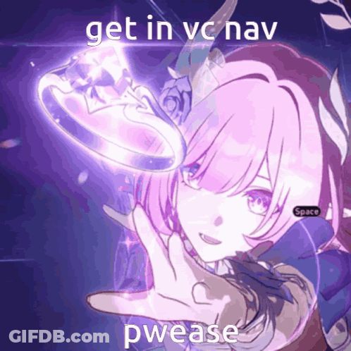 A Picture Of A Girl With The Words Get In Vc Nav Pwease On The Bottom GIF