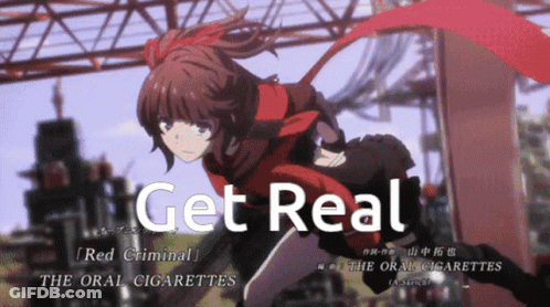 A Picture Of A Girl With The Words " Get Real " On The Bottom GIF
