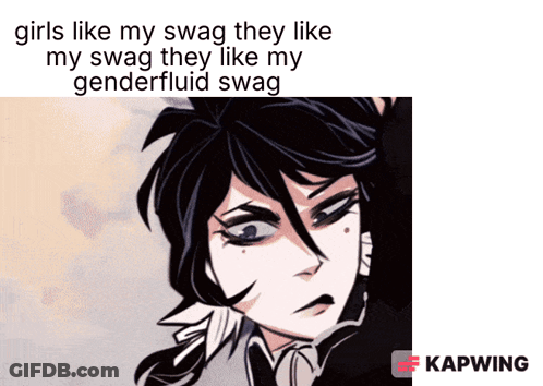 A Picture Of A Girl With The Words Girls Like My Swag They Like My Swag They Like My Genderfluid Swag On It GIF