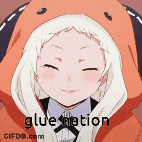 A Picture Of A Girl With The Words Glue Nation Written Below Her GIF