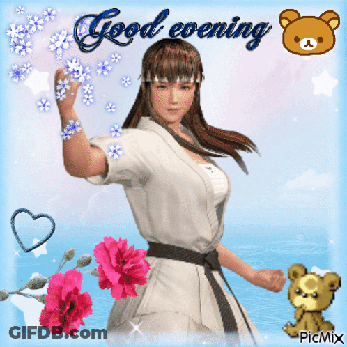 A Picture Of A Girl With The Words Good Evening Written On It GIF