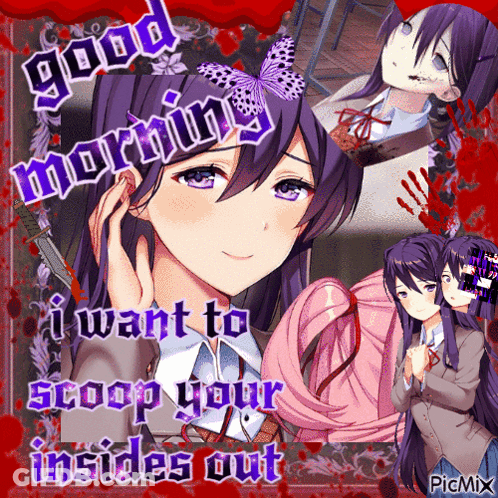 A Picture Of A Girl With The Words Good Morning I Want To Scoop Your Insides Out On It GIF