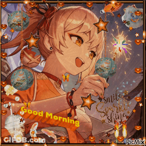 A Picture Of A Girl With The Words Good Morning On The Bottom GIF
