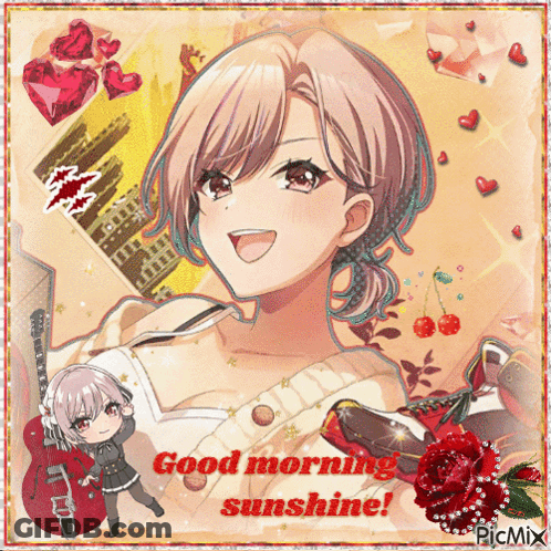 A Picture Of A Girl With The Words " Good Morning Sunshine " GIF