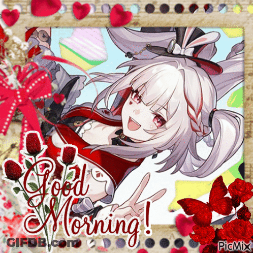 A Picture Of A Girl With The Words Good Morning Written On The Bottom GIF