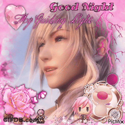 A Picture Of A Girl With The Words " Good Night My Guiding Light " GIF