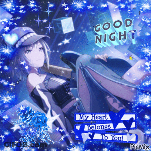 A Picture Of A Girl With The Words " Good Night " On It GIF
