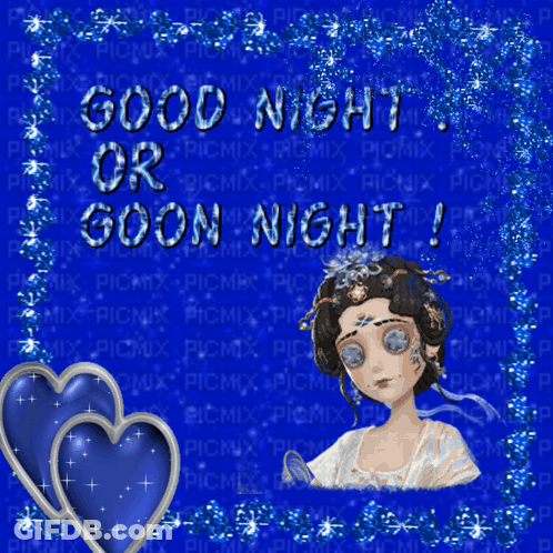 A Picture Of A Girl With The Words Good Night Or Goon Night On It GIF