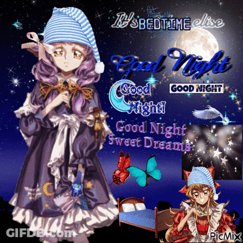 A Picture Of A Girl With The Words Good Night Sweet Dreams On The Bottom GIF