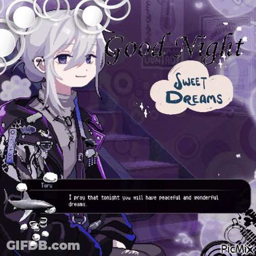 A Picture Of A Girl With The Words Good Night Sweet Dreams Written On It GIF