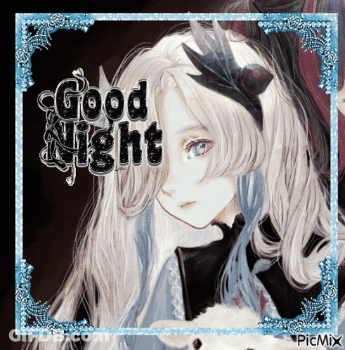 A Picture Of A Girl With The Words Good Night Written Above Her GIF