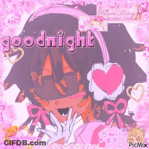 A Picture Of A Girl With The Words Goodnight Written Above Her GIF
