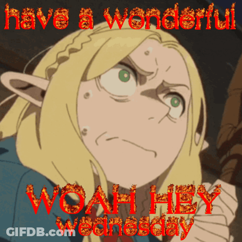 A Picture Of A Girl With The Words Have A Wonderful Woah Hey Wednesday Written In Red GIF