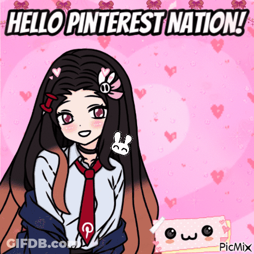 A Picture Of A Girl With The Words Hello Pinterest Nation Written Above Her GIF