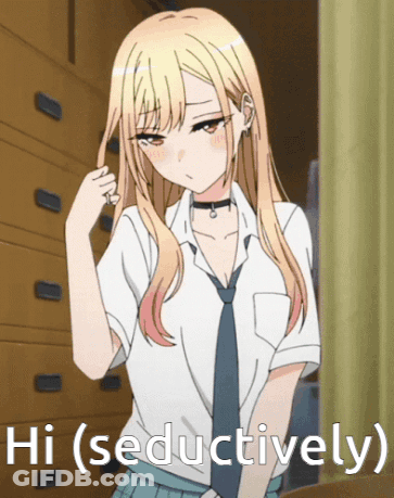 A Picture Of A Girl With The Words Hi ( Seductively ) Below Her GIF