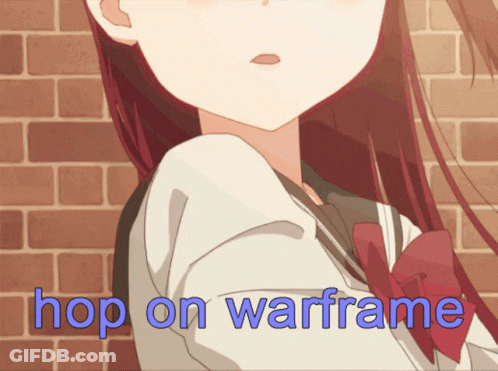A Picture Of A Girl With The Words Hop On Warframe Written Below Her GIF