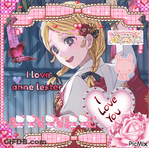 A Picture Of A Girl With The Words " I Love Anne Lester " On It GIF