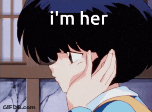 A Picture Of A Girl With The Words " I 'M Her " On The Bottom GIF